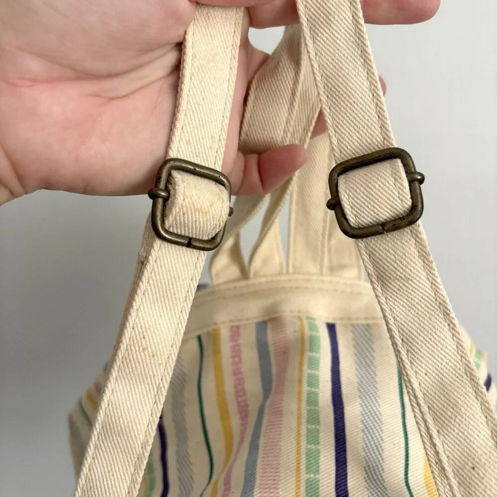 Carter’s Vintage Canvas Drawstring Backpack Cream Floral and Stripe Pattern
